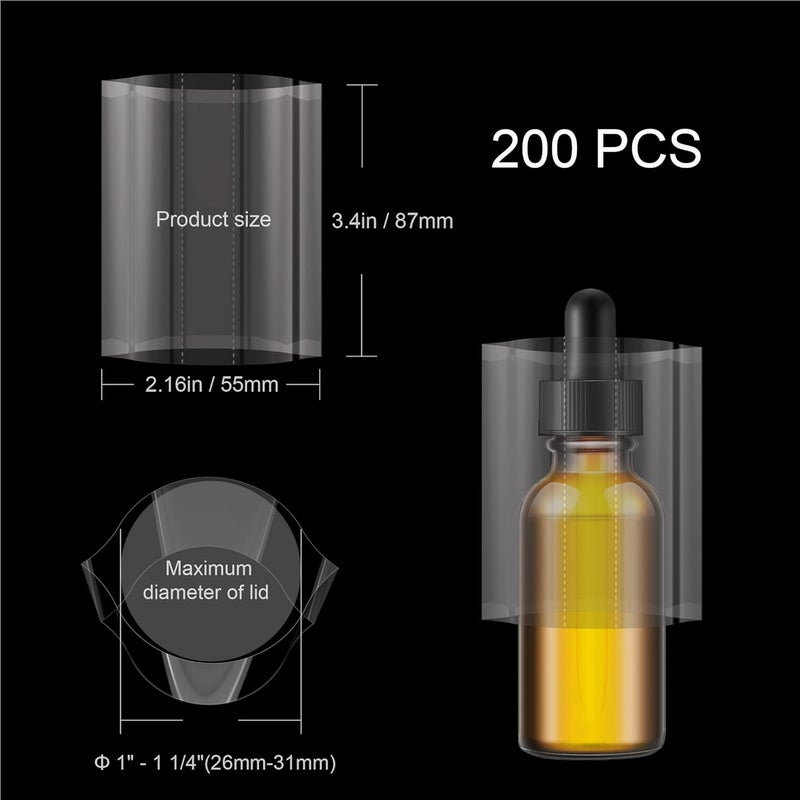 AOUKAR Shrink Wrap Bands for Bottles Jars Seals Heat Shrink Bands Cap Seal for Jars Bottles Mouth Shrink Bag Refillable Shrink Wrap Container-200 Pieces-2.17x3.43 Inch-55 x 87mm - Image 2